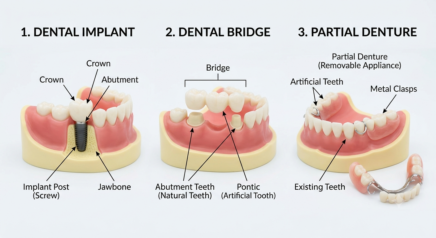 Dental implant, bridge, and denture comparison at Mur-Len Family Dentistry Olathe